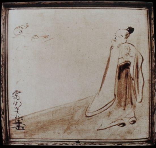 日本17世纪乾山铁绘观鸥图方盘 京烧江户时期